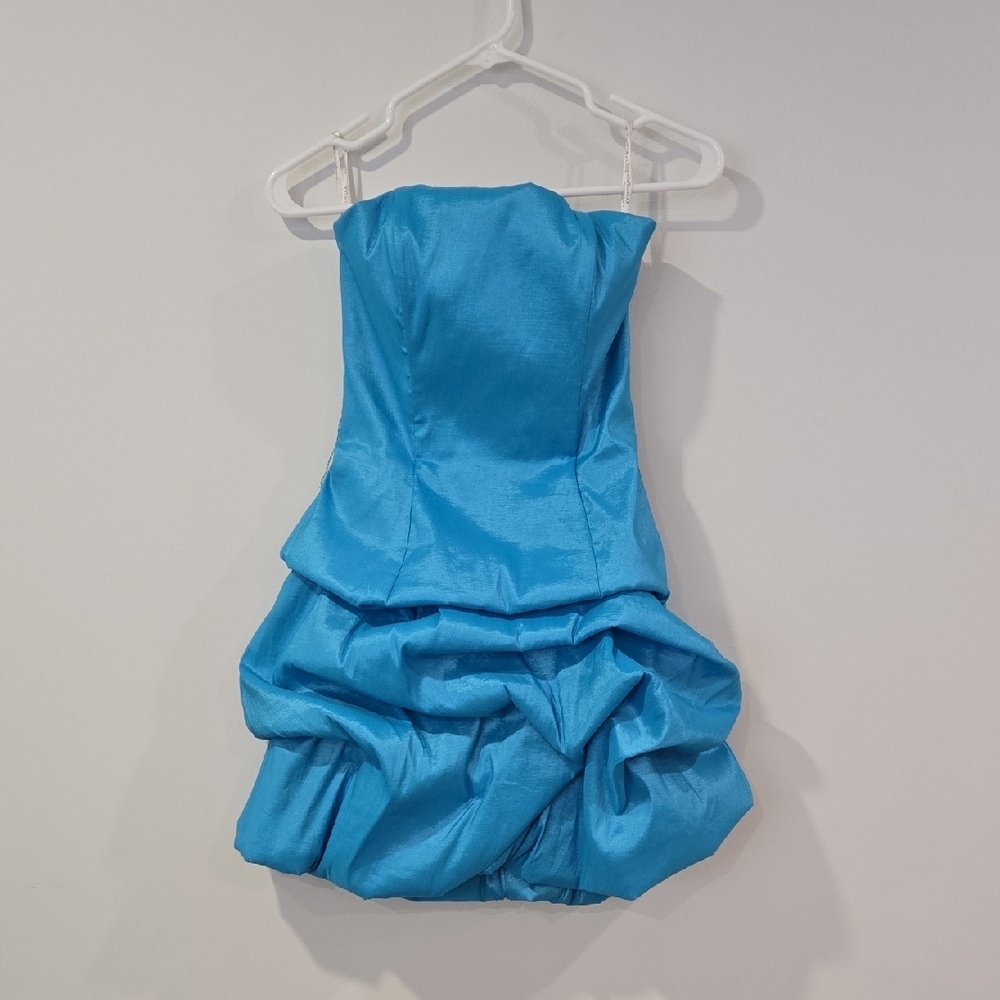 NWT Y2K Jessica McClintock Strapless Turquoise Bubble Prom/Formal Dress